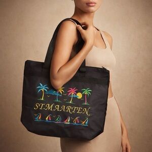St. Maarten Embroidered Canvas Tote Bag Island Souvenir Travel Bag